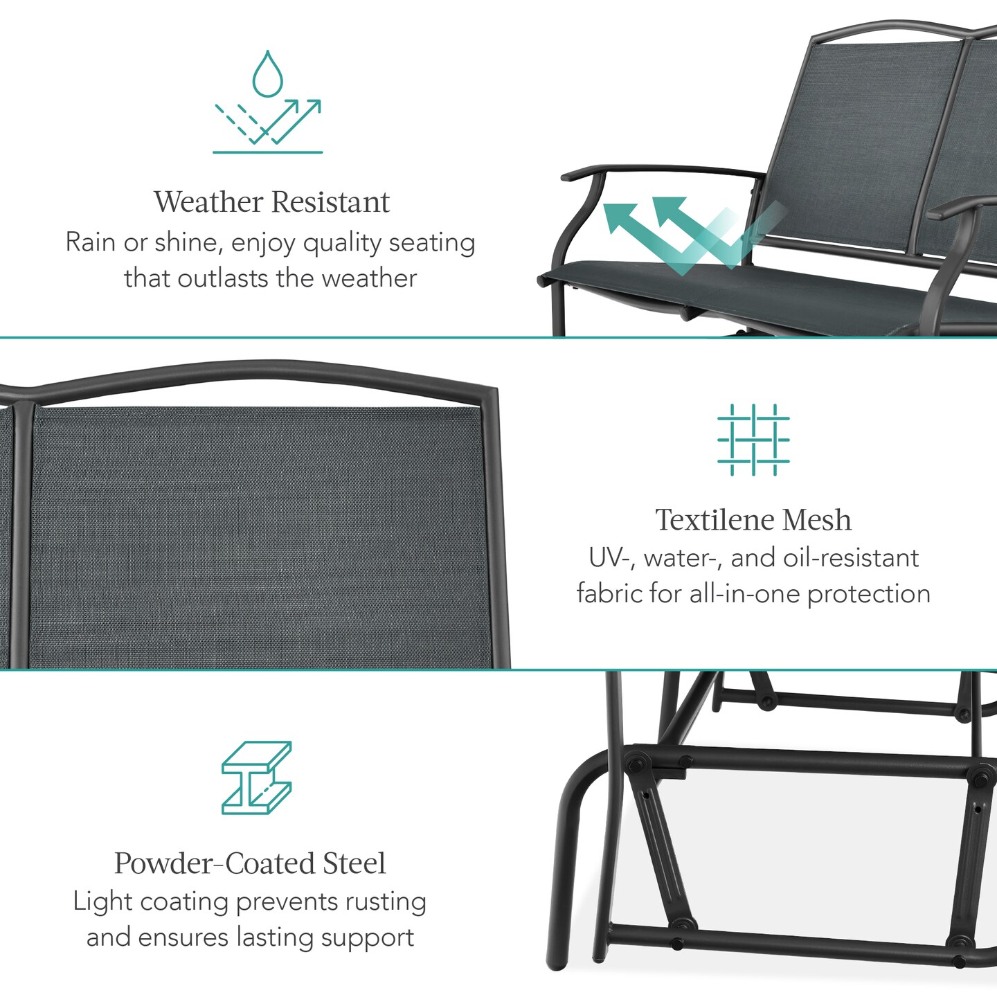 Best Choice Products 2-Person Outdoor Swing Glider, Steel Patio Loveseat, Bench Rocker w/ Armrests