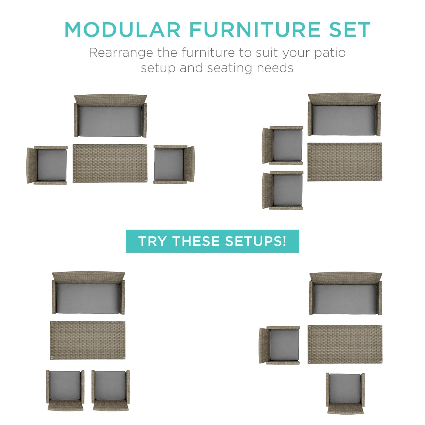 Best Choice Products 4-Piece Outdoor Wicker Patio Conversation Furniture Set w/ Table, Cushions