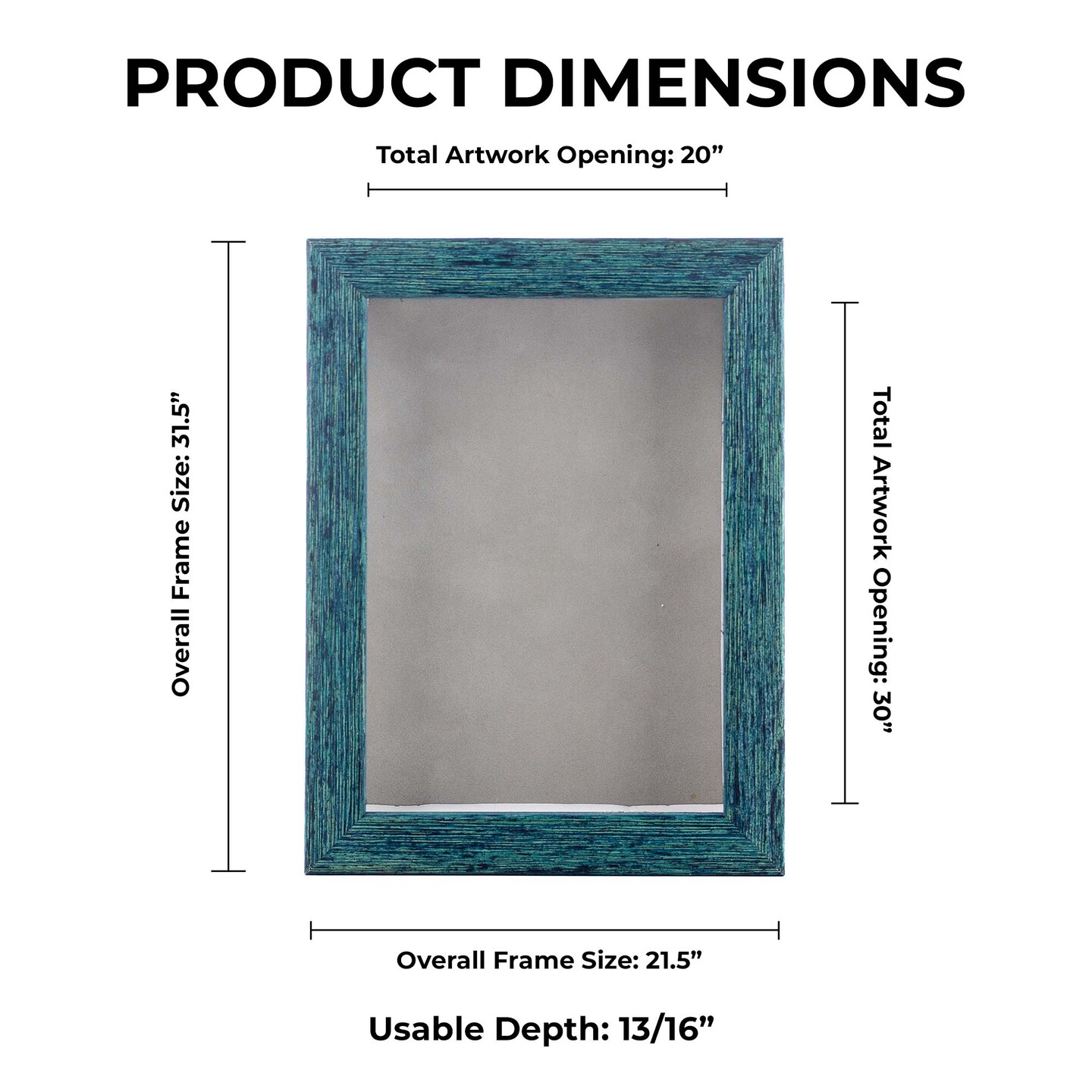 Rustic Blue Wood Shadow Box Frame with Acrylic Front - Light Brown Suede Backing, 30 Sizes