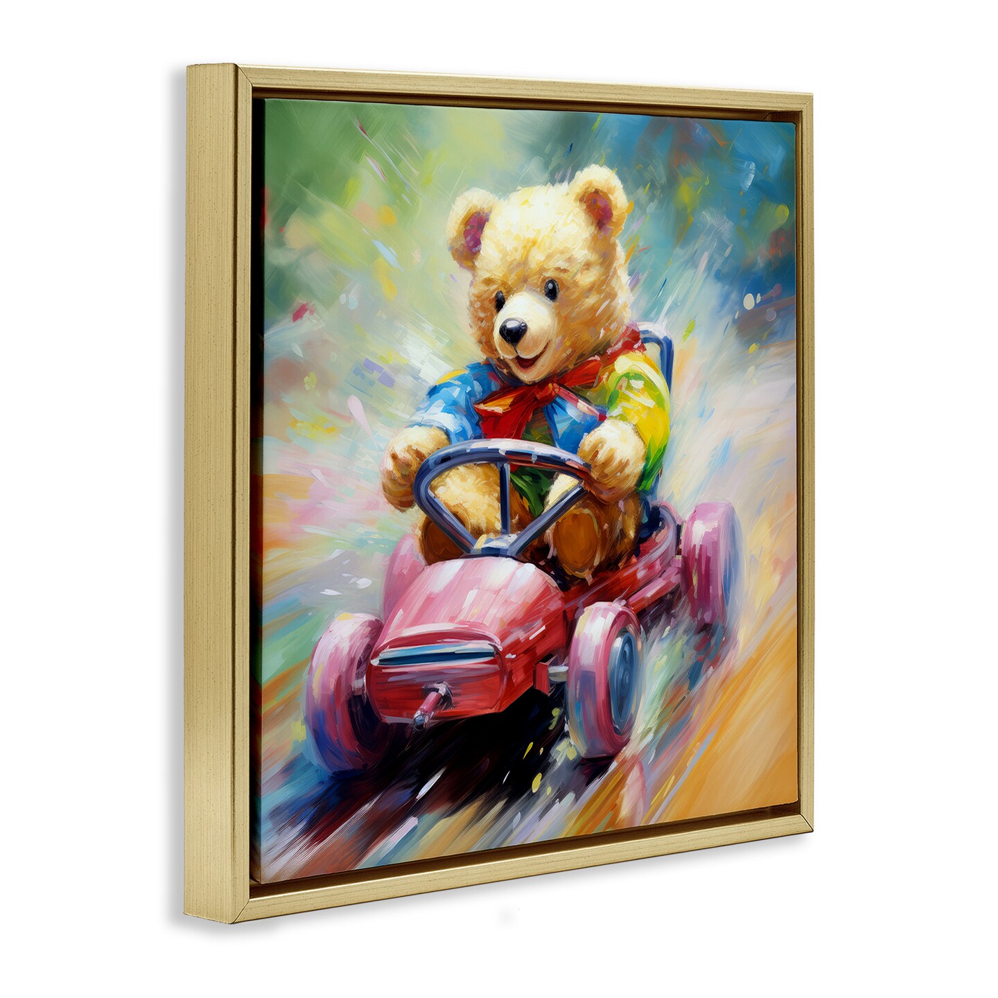 Stupell Industries Teddy Bear on Go Kart Framed Floater Canvas Wall Art