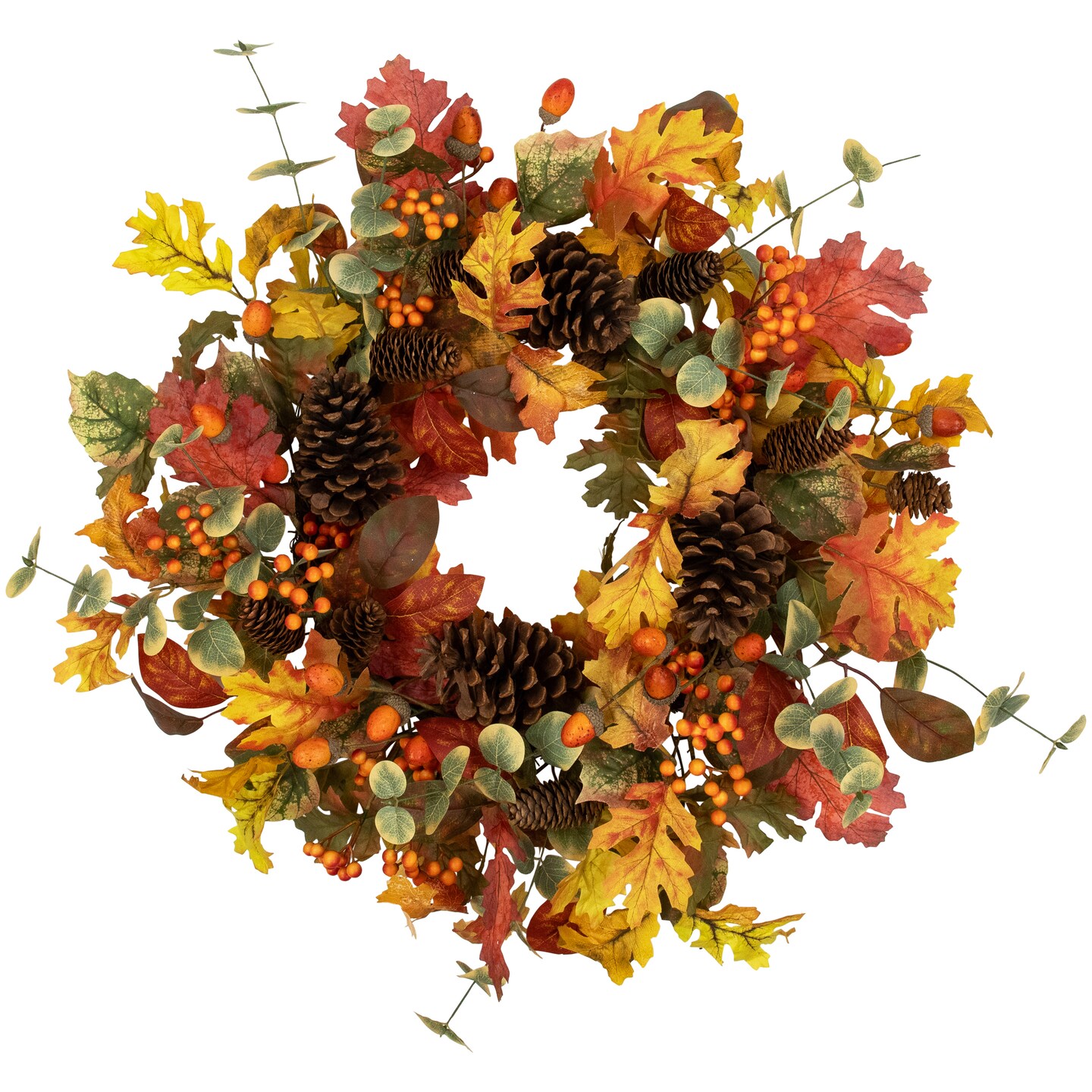 Northlight Berries and Pine Cones Artificial Maple Leaf Fall Harvest Wreath - 26&#x22; - Unlit