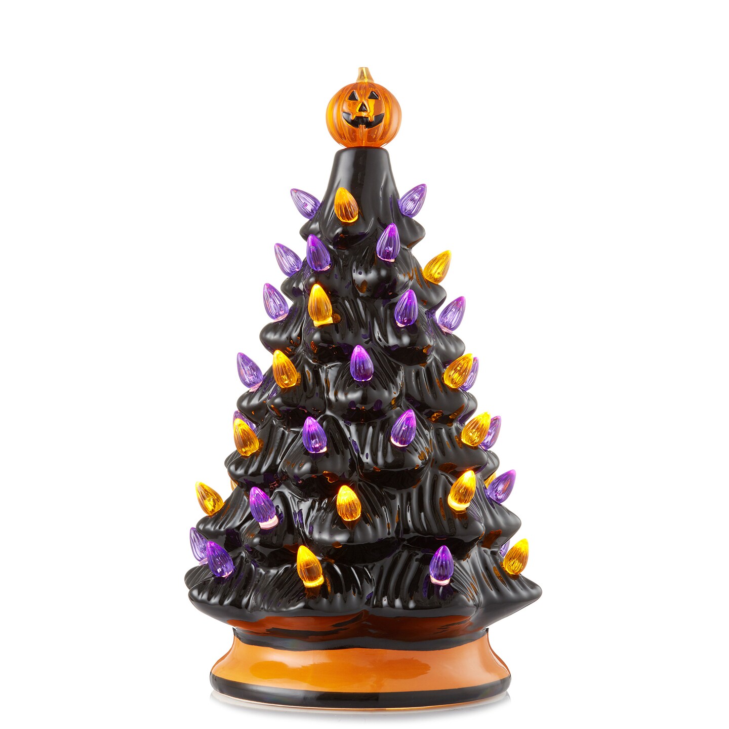 Casafield Hand Painted Ceramic Christmas Tree, 12-Inch Pre-Lit Tree with 100 Multi Color Lights and 2 Star Toppers