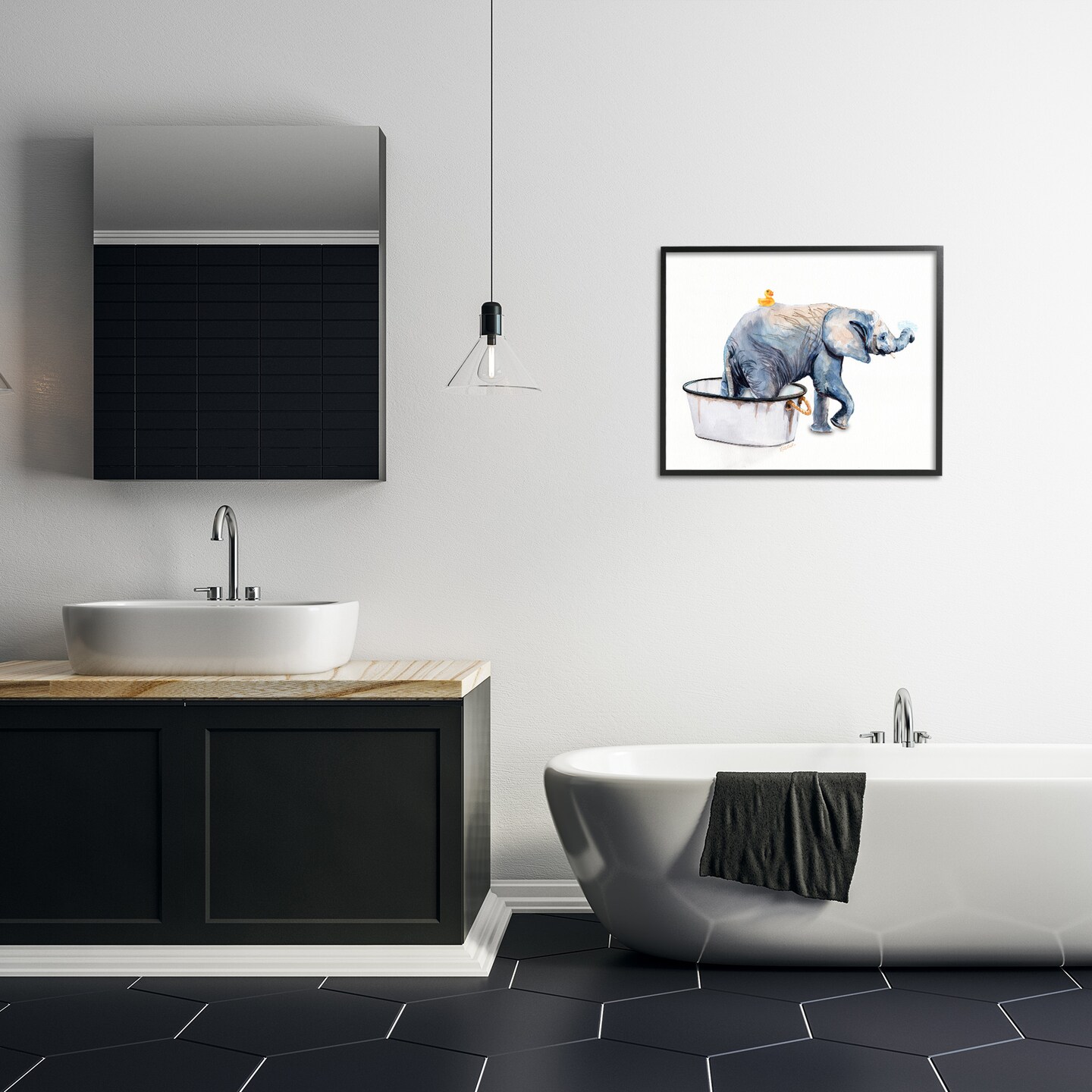 Stupell Industries Elephant &#x26; Rubber Duck Bath Framed Giclee Art