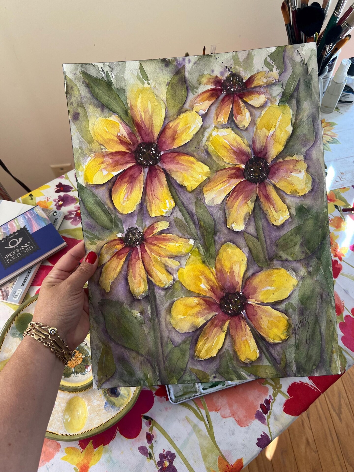 Rudbeckia Coneflowers Painting, Echinacea Original Watercolor Painting, Boho OOAK Coneflower Flowers Painting,  Hand Painted Floral Wall Art product 5