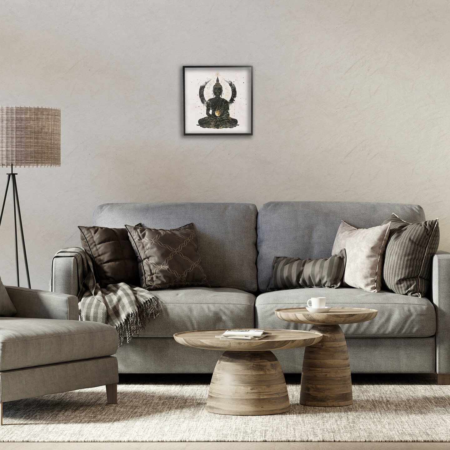 Stupell Industries Sitting Buddha Sun Rays Framed Giclee Wall Art Design by Nina Blue