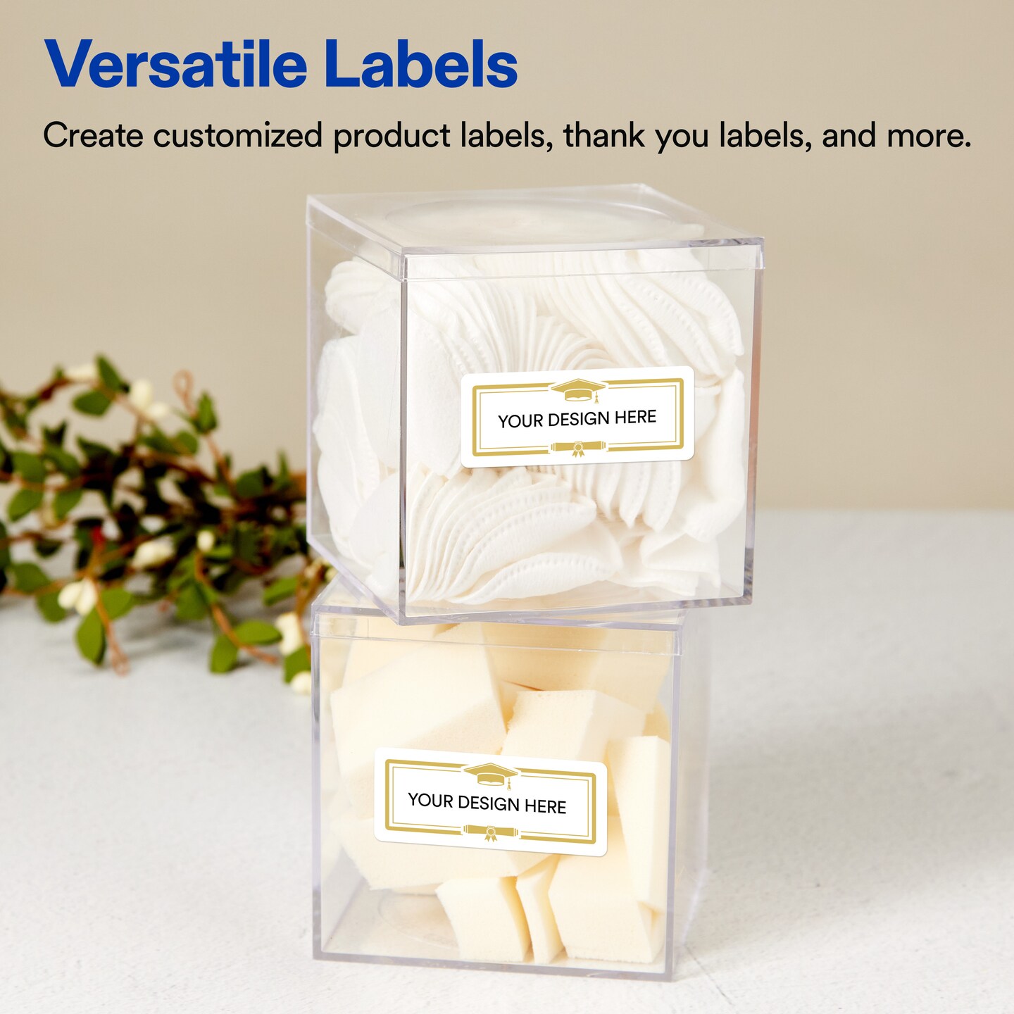 Avery® Printable Address Labels, 1" x 2-5/8", Matte White, Sure Feed® Technology, Pre-printed Gold Graduation Cap Design Great for Grad Parties, Laser & Inkjet Compatible, 160 Total
