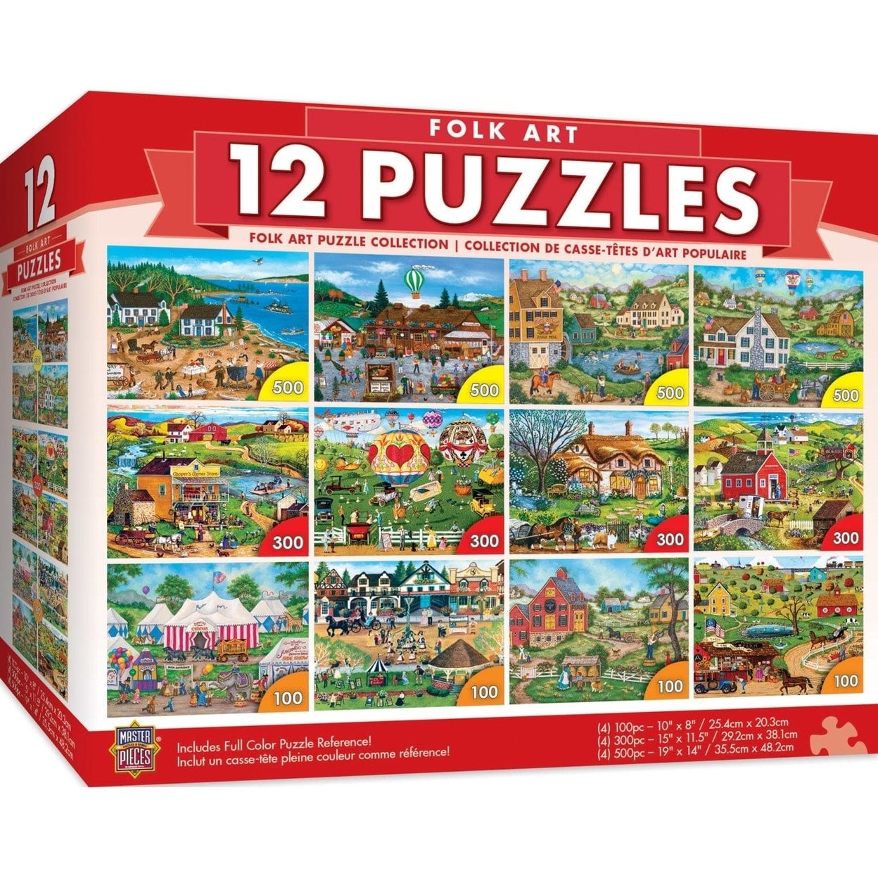 Masterpieces 12 Pack Folk Art Jigsaw Puzzle Bundle 100 300 500 Pieces Recycled
