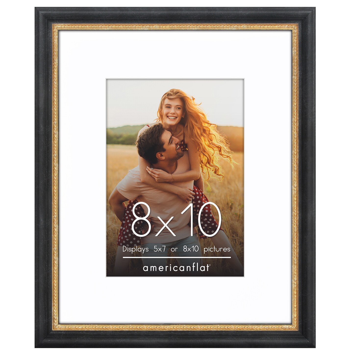 Americanflat Vintage Frames - Picture Frame with Beaded Accents - Use with Included Mat - Distressed Finish