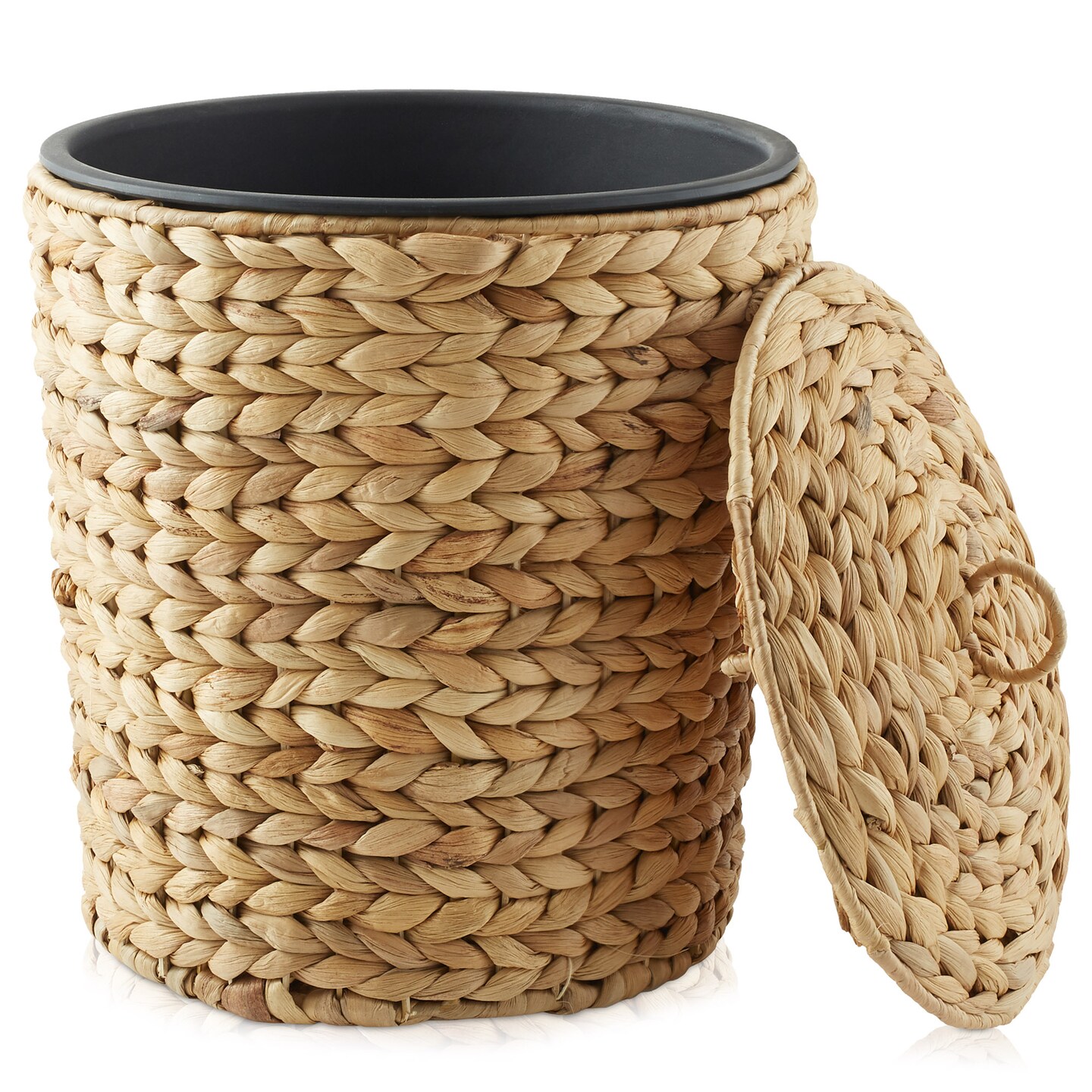Casafield Water Hyacinth Trash Can with Lid and Liner, Woven Wicker Waste Basket for Bathroom, Bedroom, Laundry Room, Home Office