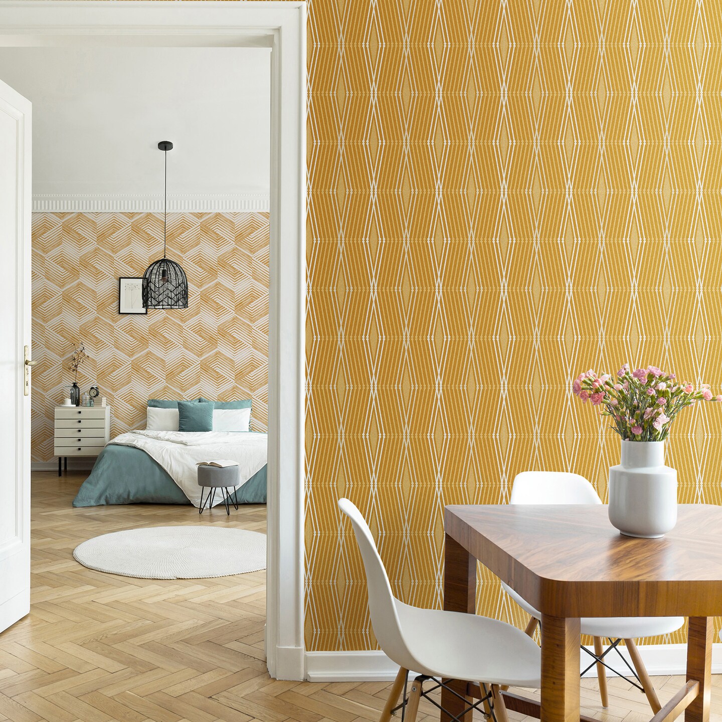 Nicole Miller Hard Edge Ogee Turmeric Peel &#x26; Stick Wallpaper