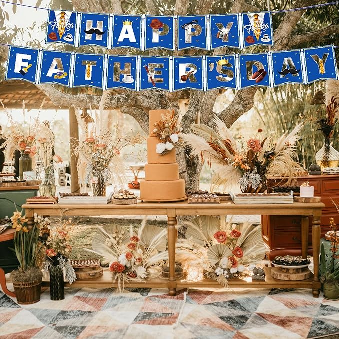Happy Father's Day Banner, Father's Day Hanging Bunting Banner, Fathers Day Paper Card Sign, Fathers Day Themed Party Backdrop Garland for Dad's Festival Family Home Party Decor Favor