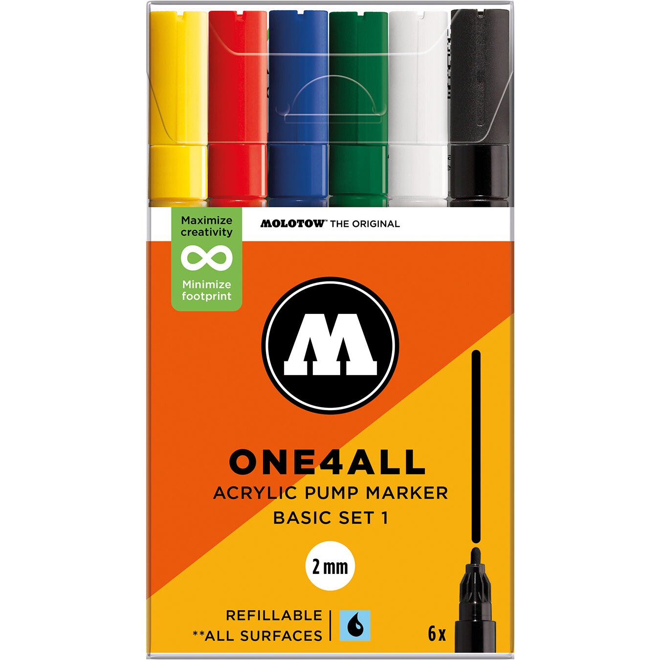 Molotow ONE4ALL Acrylic Paint Marker Character 6-Color Set, 2mm, Assorted Colors, 1 Set Each