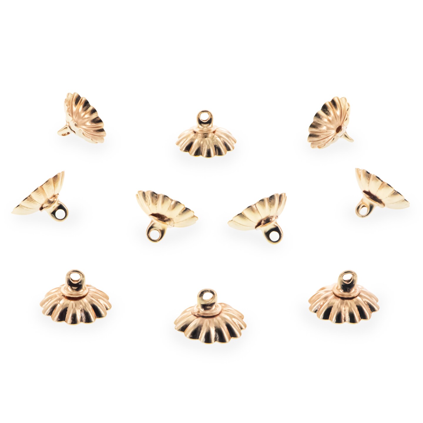 10 Fluted Bell-Flower Gold Brass Metal Ornament Caps - Ball or Egg Top Findings, End Caps   0.39 Inches (10 mm)
