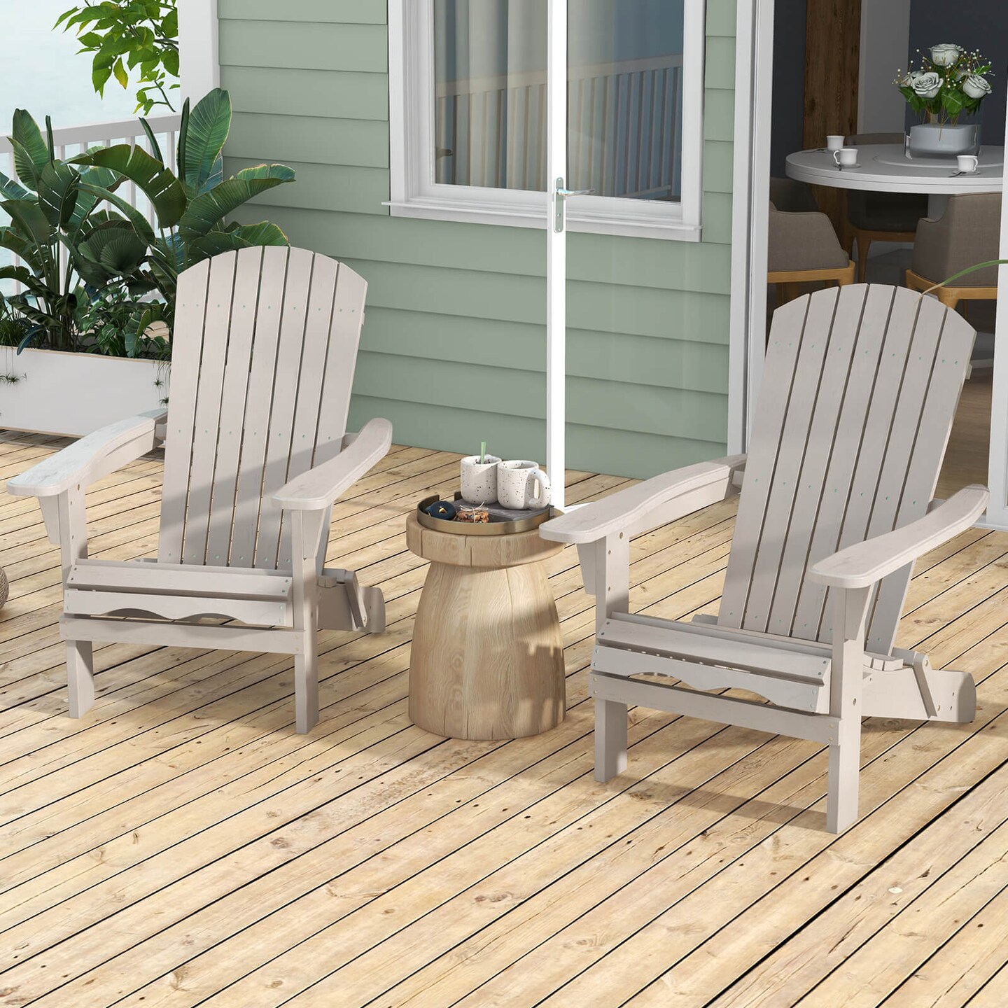 Costway Folding Adirondack Chair Set of 1/4 with High Backrest & Wide Armrests Wooden Grey