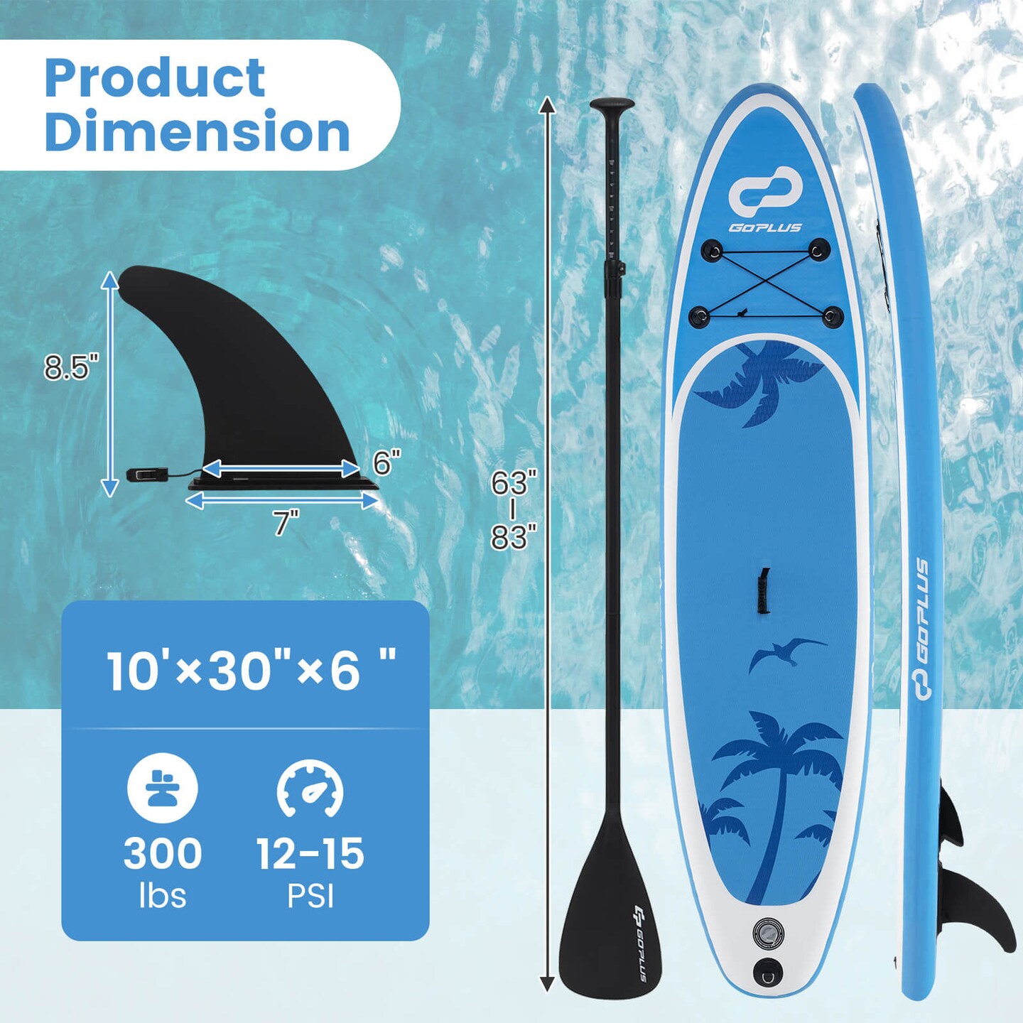 Goplus 10' Inflatable Stand Up Paddle Board 6'' Thick W/ Aluminum Paddle Leash Backpack Blue\Yellow