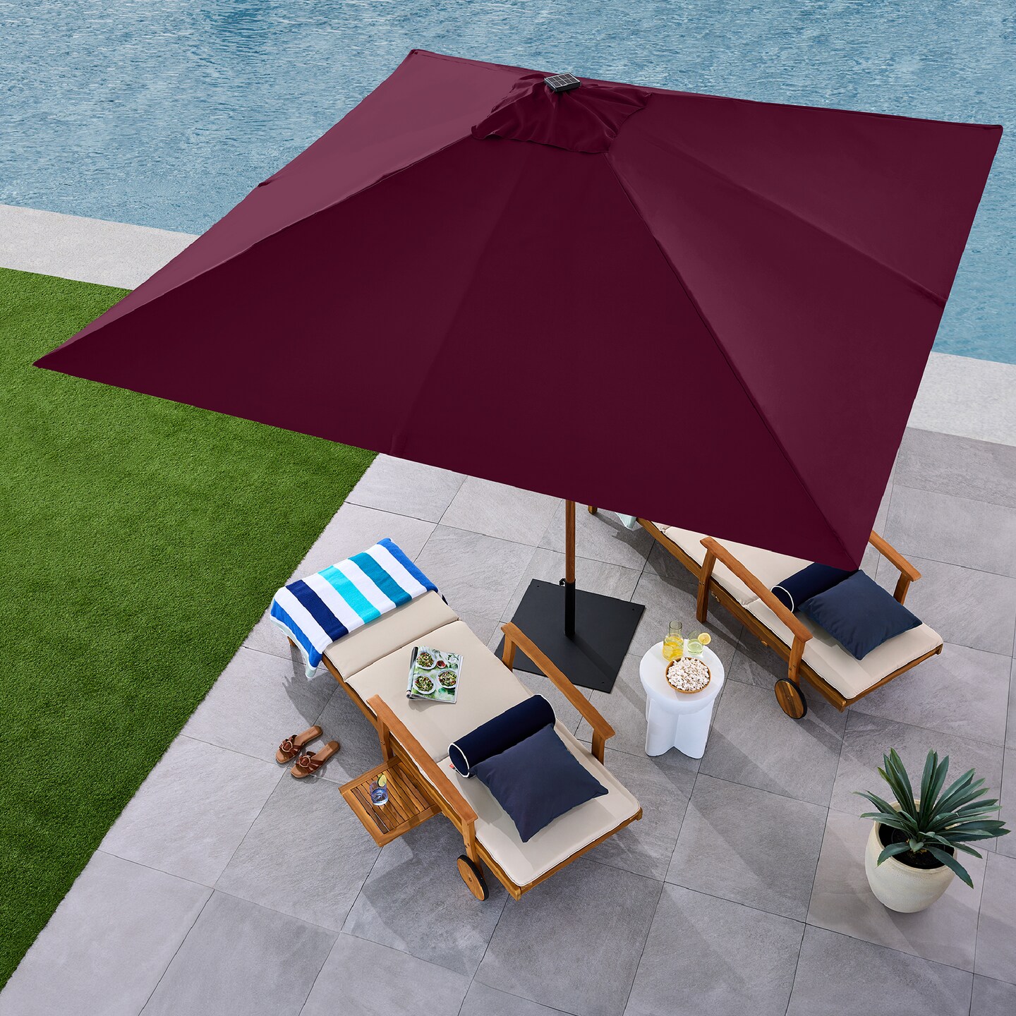 Best Choice Products 9ft Deep Square Solar LED Lighted Patio Umbrella w/ Faux Wood Texture, UV-Resistant