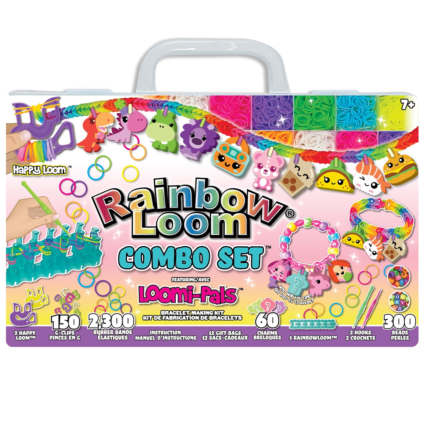 Rainbow Loom- Loomi Pals, Combo Set Features, 2,300 High Quality, Latex Free Rubber Bands, 150 G-Clips, 60 Charms, 300 Beads, 2 Happy Loom, 12 Gift Bags, Carrying Case With Multiple Compartments, Long Lasting Craft, Ages 7 and Up