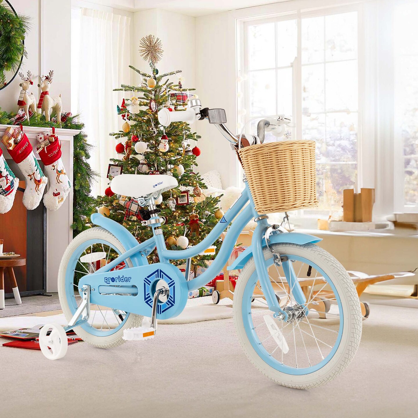 Prorider 16&#x22; Kid&#x2019;s Bike with Training Wheels Adjustable Handlebar Seat Handbrake Blue/Green/Pink