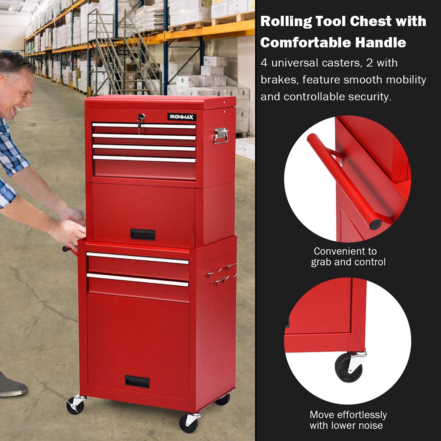 Costway 6-Drawer Rolling Tool Chest Storage Cabinet w/Riser Red\Black