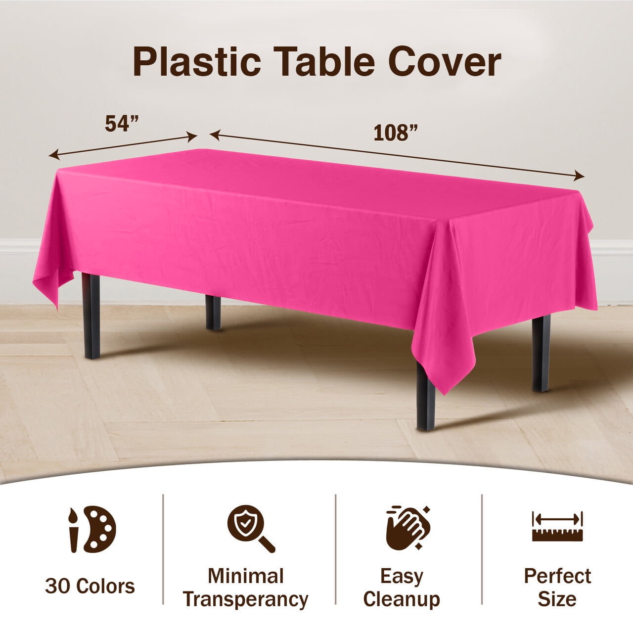 Exquisite 12-Pack Premium Plastic Tablecloth 54in. x 108in. Rectangle Plastic Table Cover
