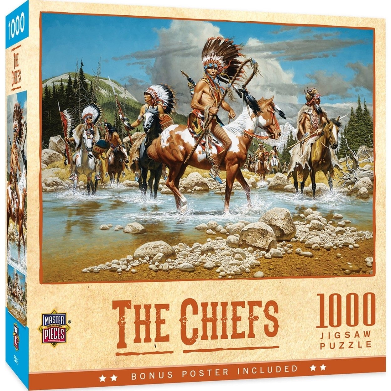 Masterpieces 1000 Piece Tribal Spirit Puzzle Native American Chiefs 19.25 X 26.75