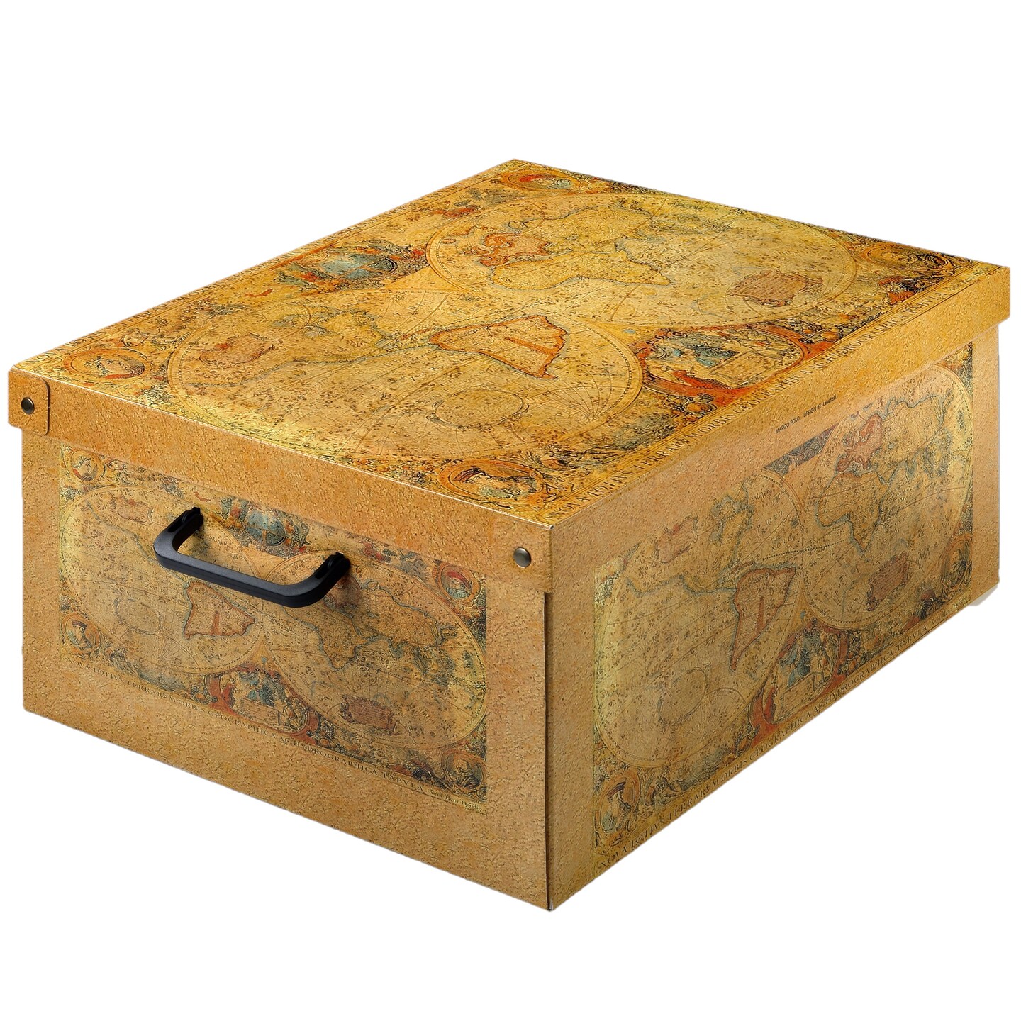 Lavatelli: Storage Box: Medium - Map - Lid & Side Handles, Decorative Cardboard Organizer, Stacks-Folds, Home-Clothes-Toys-Office, 16.5 x 12.6 x 8.3"