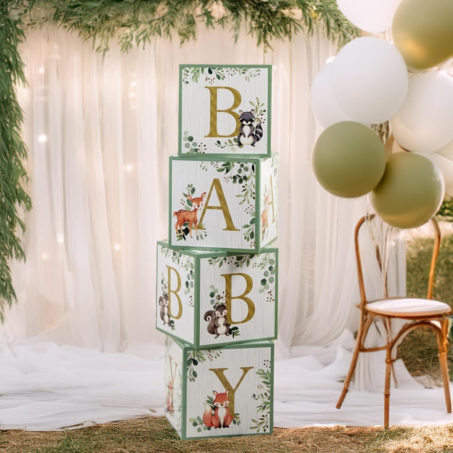 Woodland Baby Shower Boxes with Letters for Baby Shower Gender Reveal Decorations Photo Prop & Forest Animal Nursery Decor