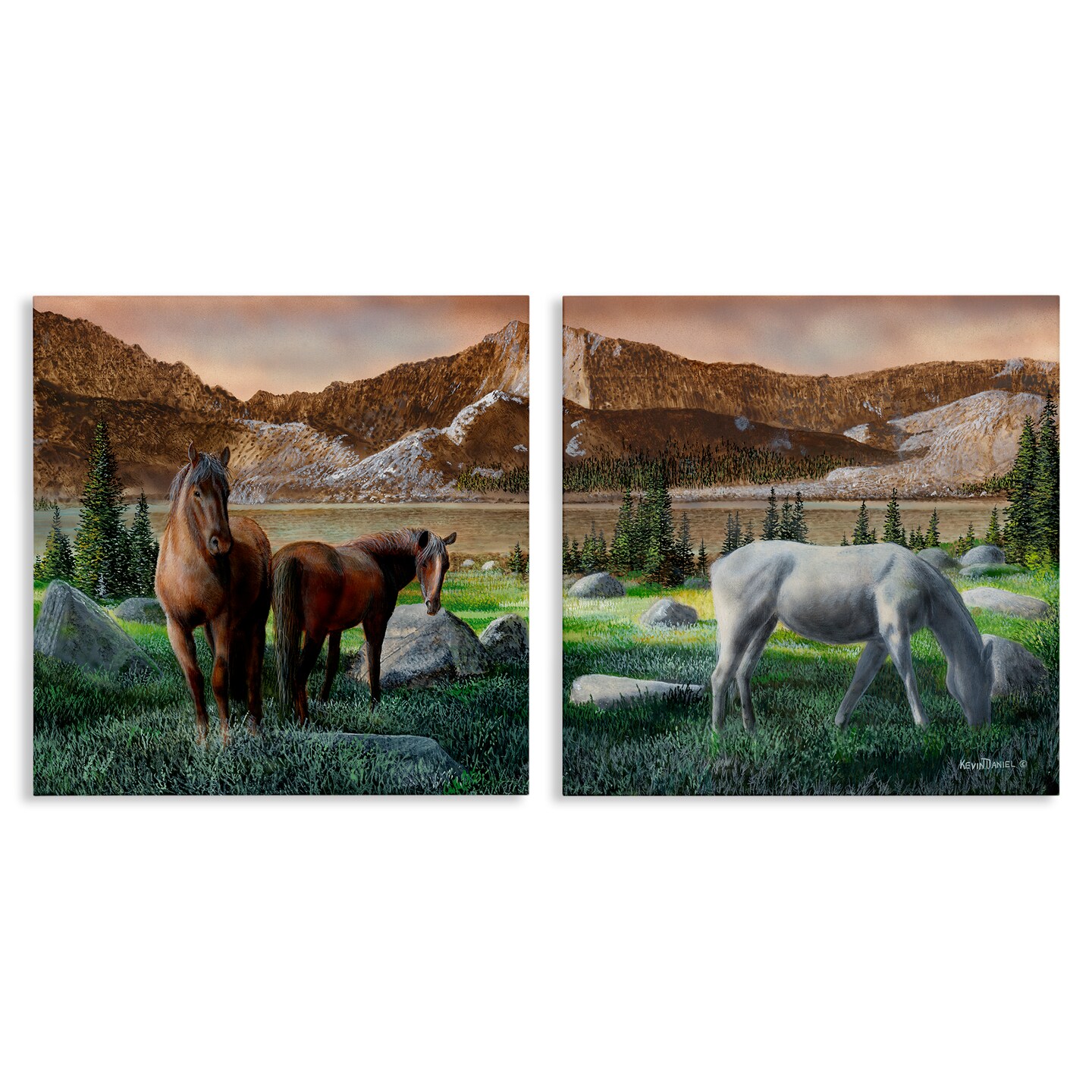 Stupell Industries Country Valley Horses Grazing 2pc Canvas Wall Art Set Design by Kevin Daniel