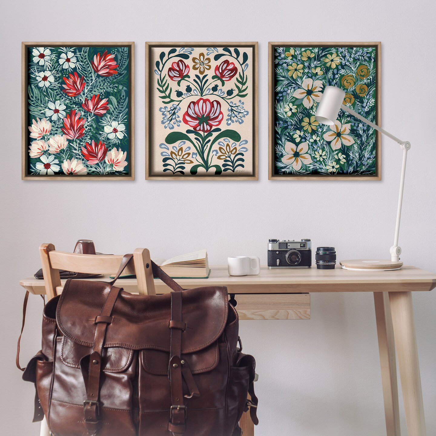 Stupell Industries Boho Folksy Florals 3pc Floater Framed Canvas Wall Art Set Design by Yvette St. Amant