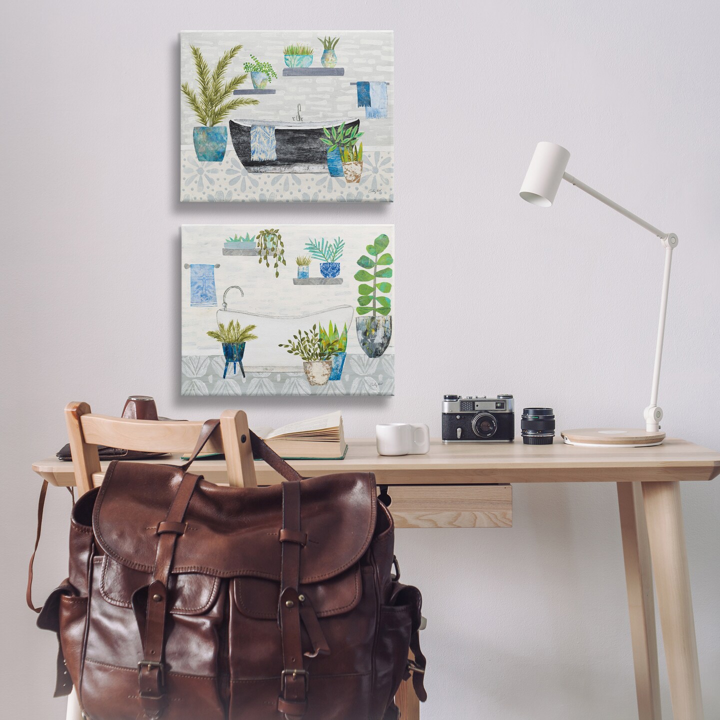 Stupell Industries Charming Botanical Bathroom 2pc Canvas Wall Art Set Design by Courtney Prahl