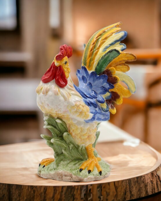 Ceramic Blue Rooster Figurine, Home D&#xE9;cor, Gift for Her, Gift for Mom, Kitchen D&#xE9;cor, Farmhouse D&#xE9;cor, Fall Decor