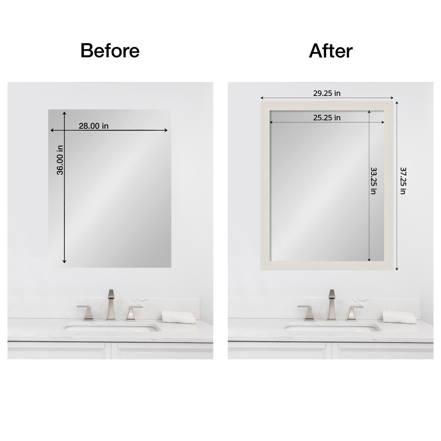 Amanti Art Mirror Makeover Bathroom Mirror Frame Border Kit -  Fully Assembled Peel and Stick Frame - Mirror NOT Included - Rustic Plank Narrow Trim