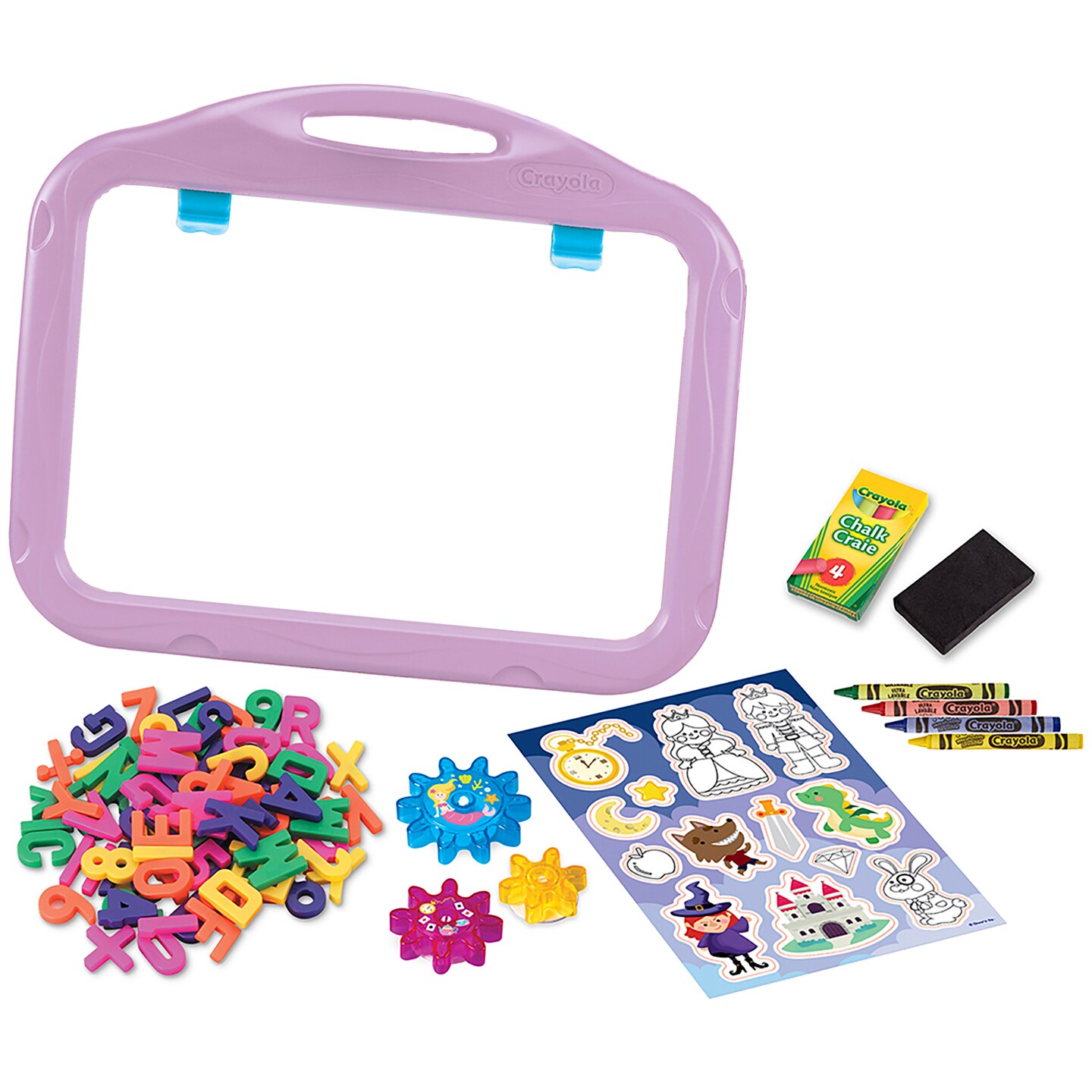 Crayola: Ready-To-Create: Magnetic Board Playset - Purple, Fairy-Tale Themed - Double-Sided, Dry-Erase/Chalk, Letters-Numbers, Stickers, Gears, Kid 3+