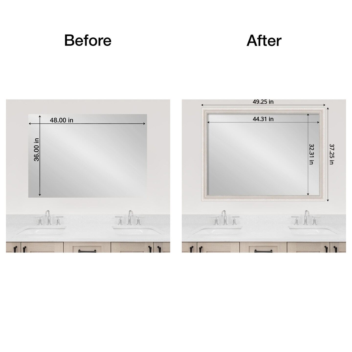 Amanti Art Mirror Makeover Bathroom Mirror Frame Border Kit - Fully Assembled Peel and Stick Frame - Mirror NOT Included - Trio Trim
