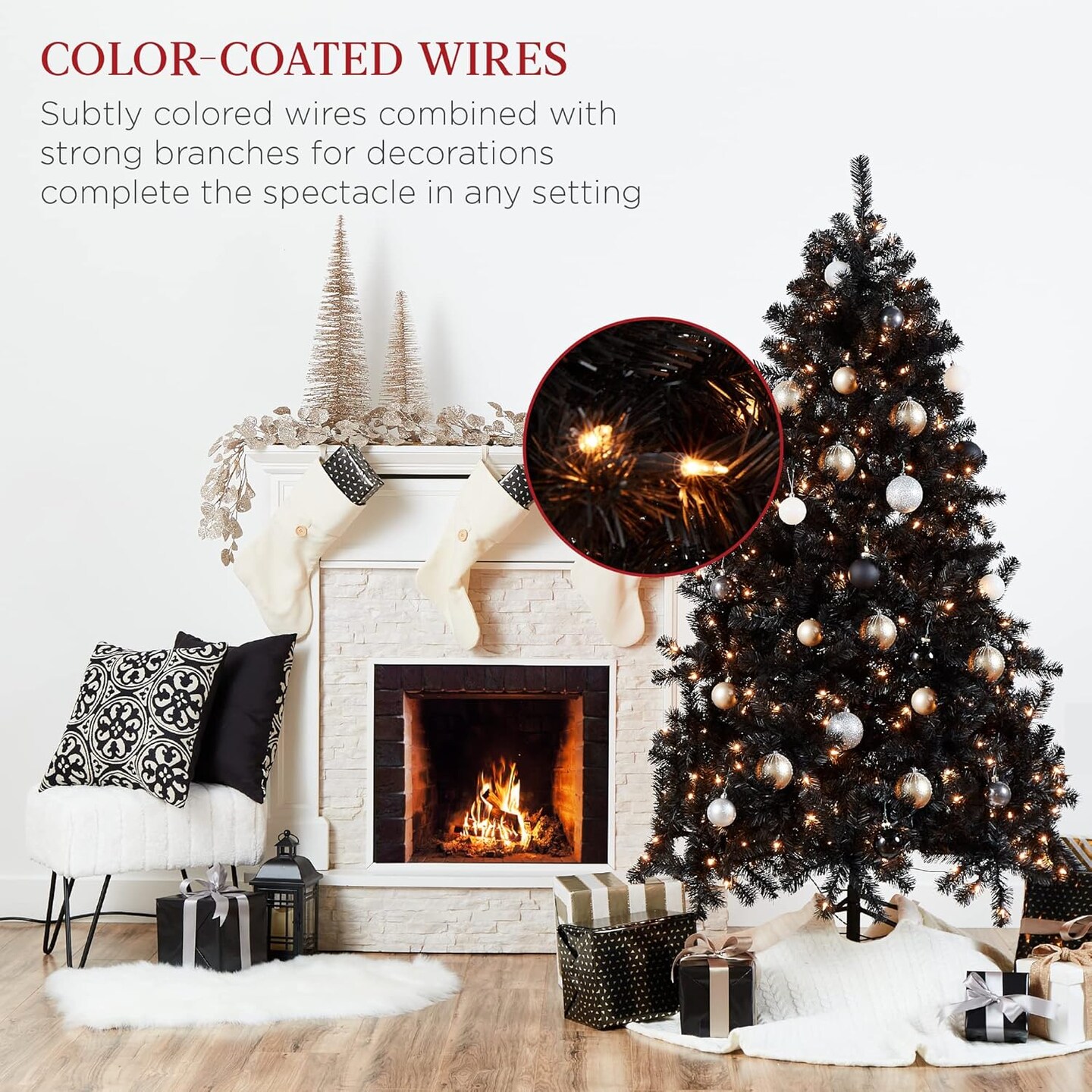 Artificial Christmas Tree Hinged Pine with 250 Lights, 1,000 Tips &#x26; Foldable Base Pre-Lit Outdoor Holiday Decor