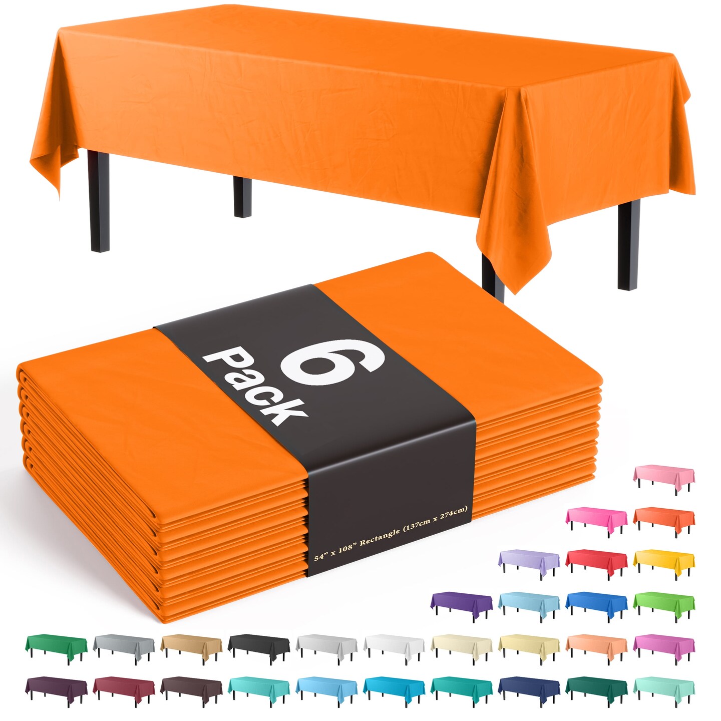Exquisite 6-Pack Premium Plastic Tablecloth 54in. x 108in. Rectangle Plastic Table Cover