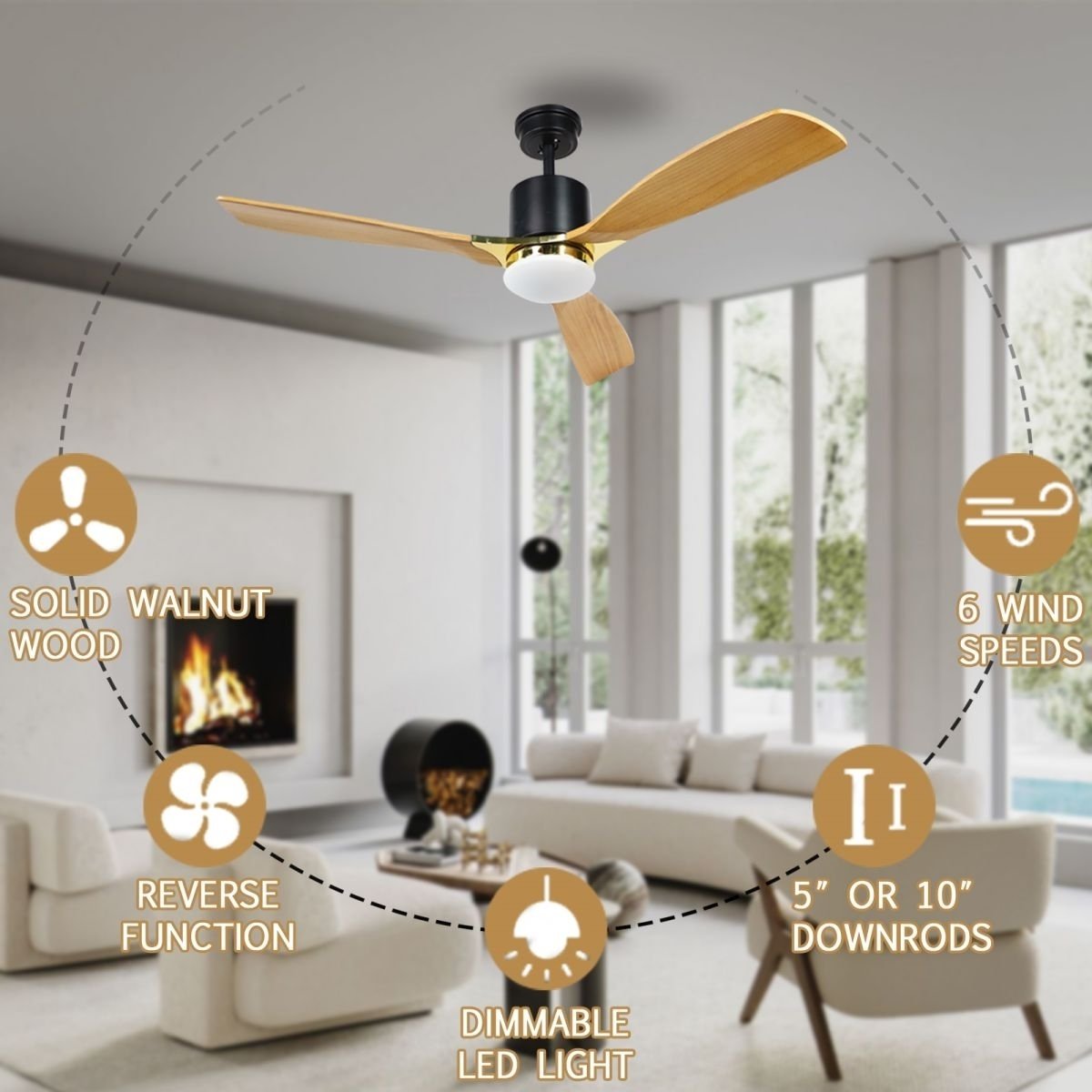 Es-Diy 42 Inch Low Profile Ceiling Fan With Light Remote Control Burlywood