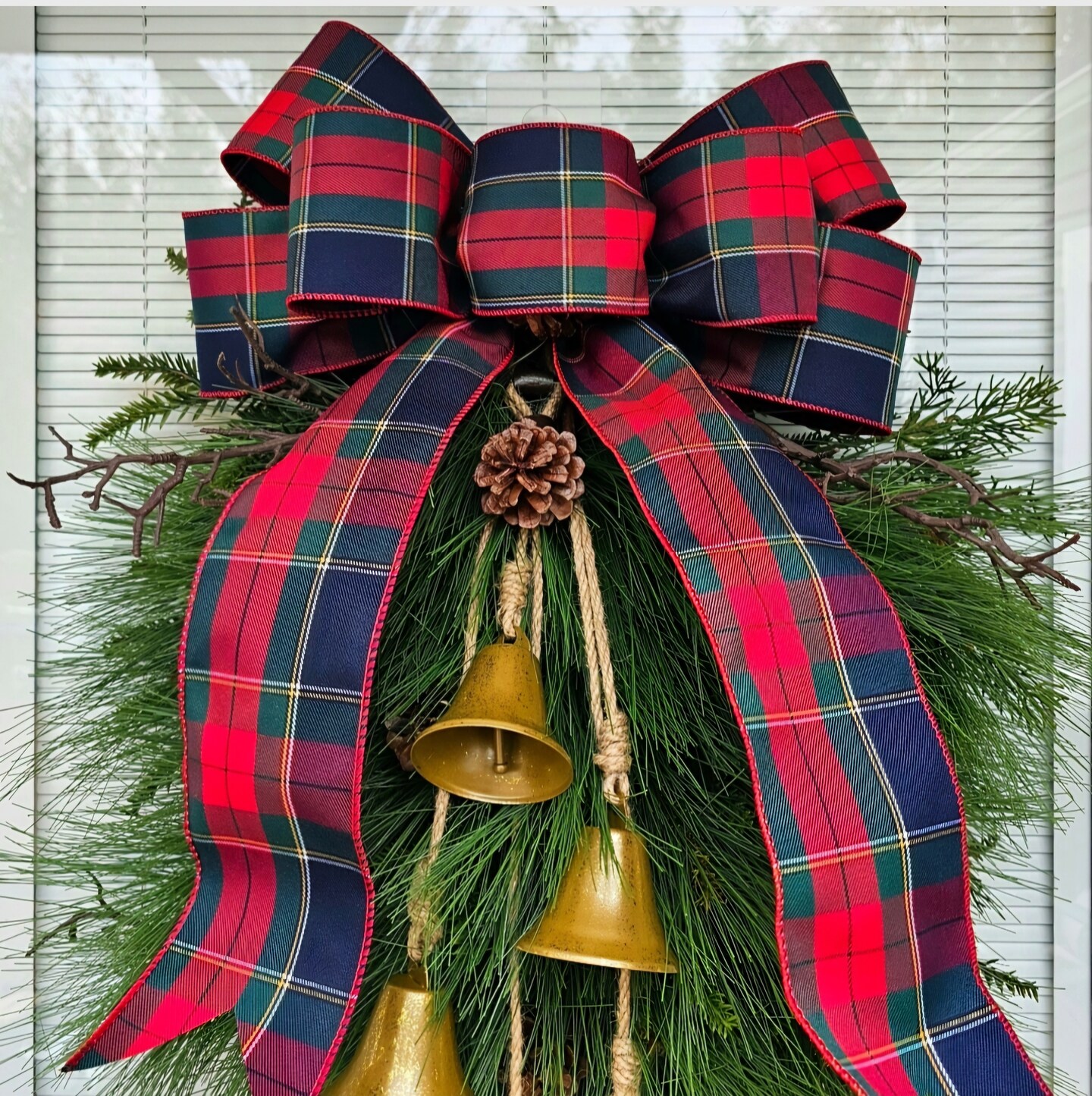 Traditional Christmas Wreath Swag For Front Door, Outdoor Double