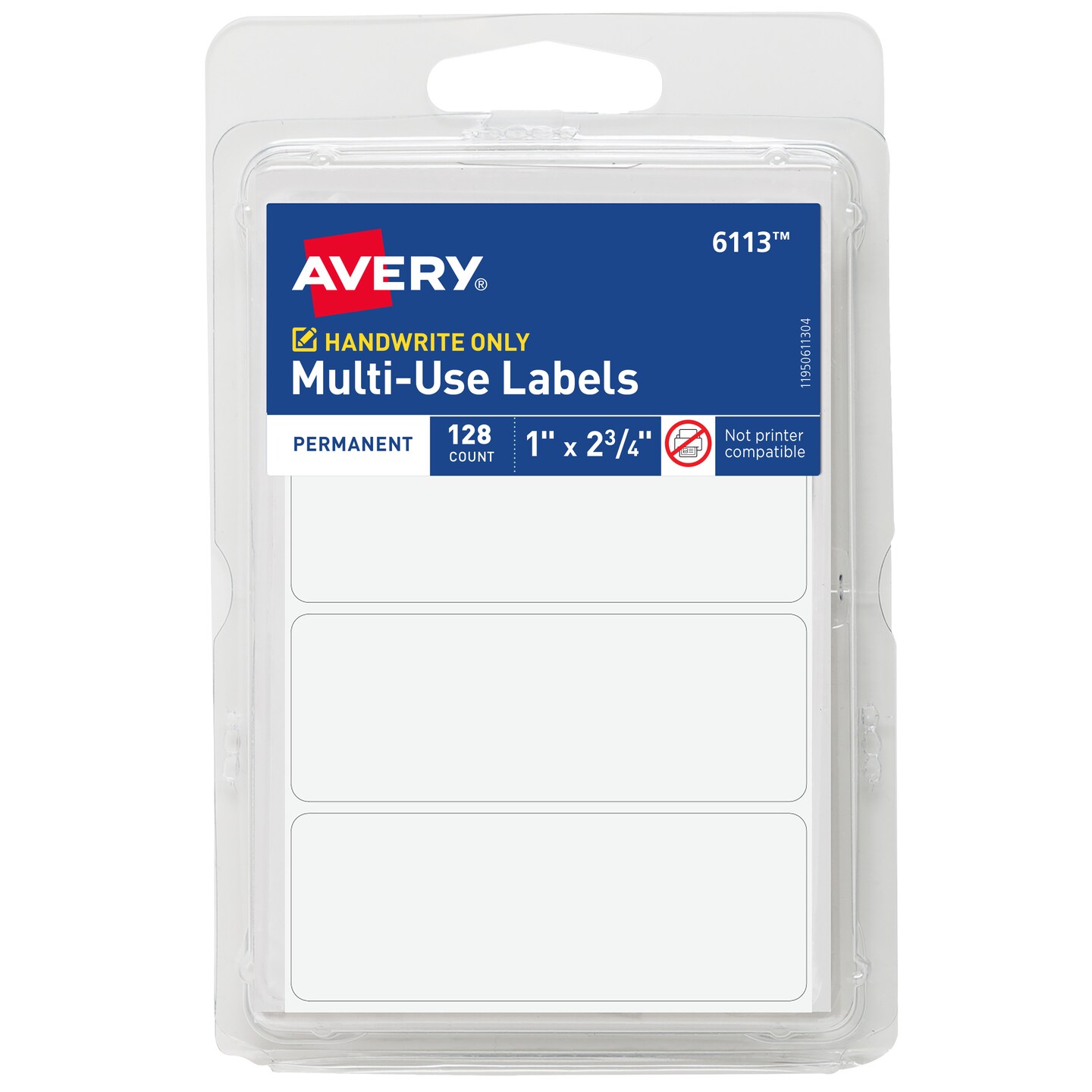 Avery Multi-Use Permanent Labels, 1" x 2.75", White, Non-Printable, 128 Blank Labels Total (6113) - 36 Pack