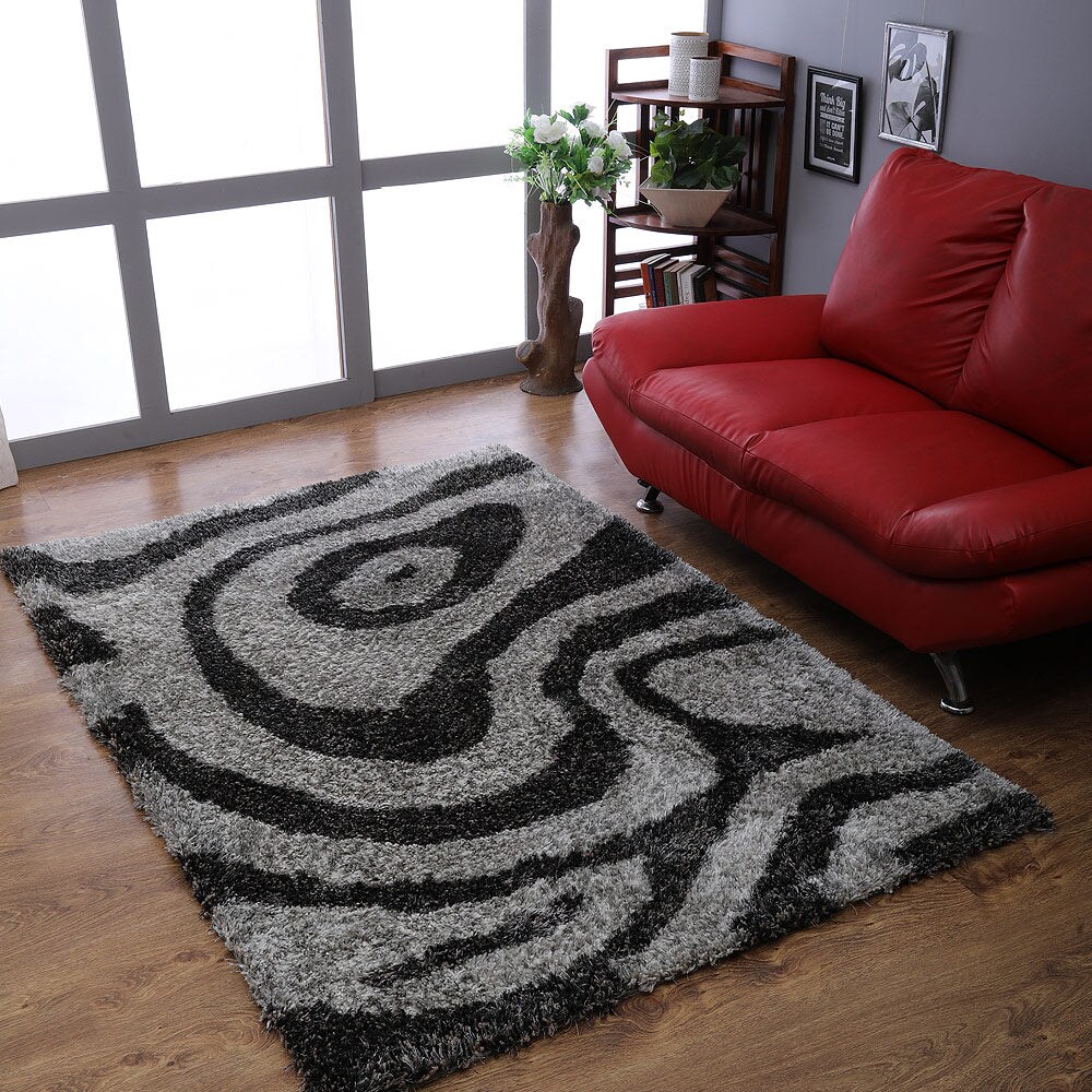 Rugsotic Hand Tufted Shag Area Rug 4X6 Gray White Polyester K00079