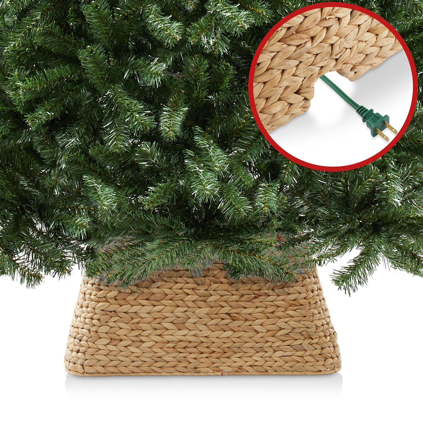 Casafield 22-Inch Christmas Tree Collar, Water Hyacinth Woven Tree Square Base Cover with Cord Cut Out,