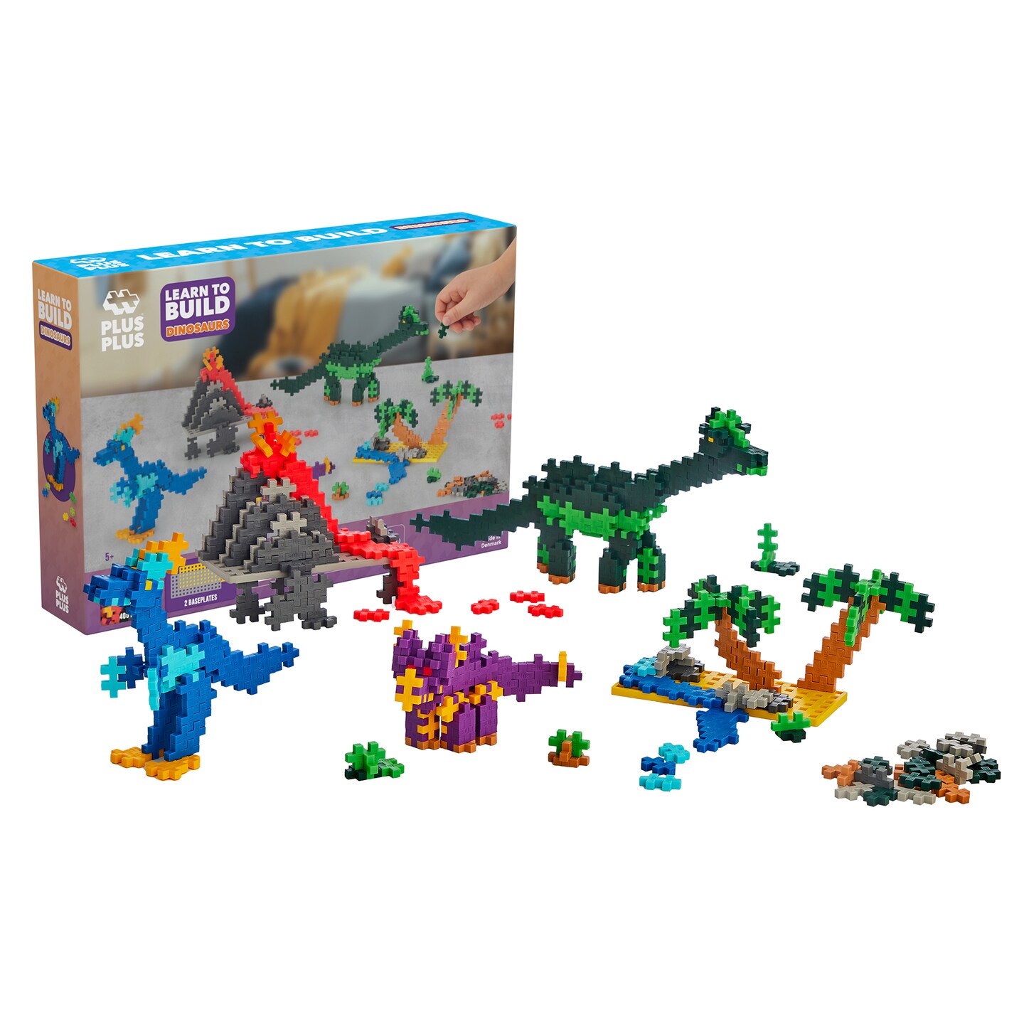 Plus-Plus: Learn to Build - Dinosaurs - 400 Piece Set - 2D &#x26; 3D Dino Construction Building STEM Toy, Interlocking Mini Puzzle Blocks, Kids Ages 5+