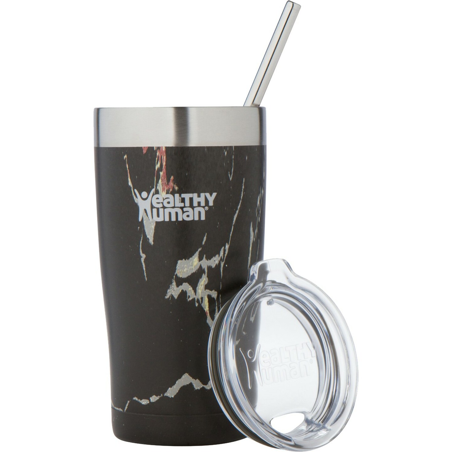 Healthy Human Stainless Steel Tumbler with Straw &#x26; Lid | Splash Proof Insulated Travel Cup | Eco-Friendly Coffee Tumblers | Water Cups with Straws Cleaner and Splash Proof Lids (20oz, Black Onyx)