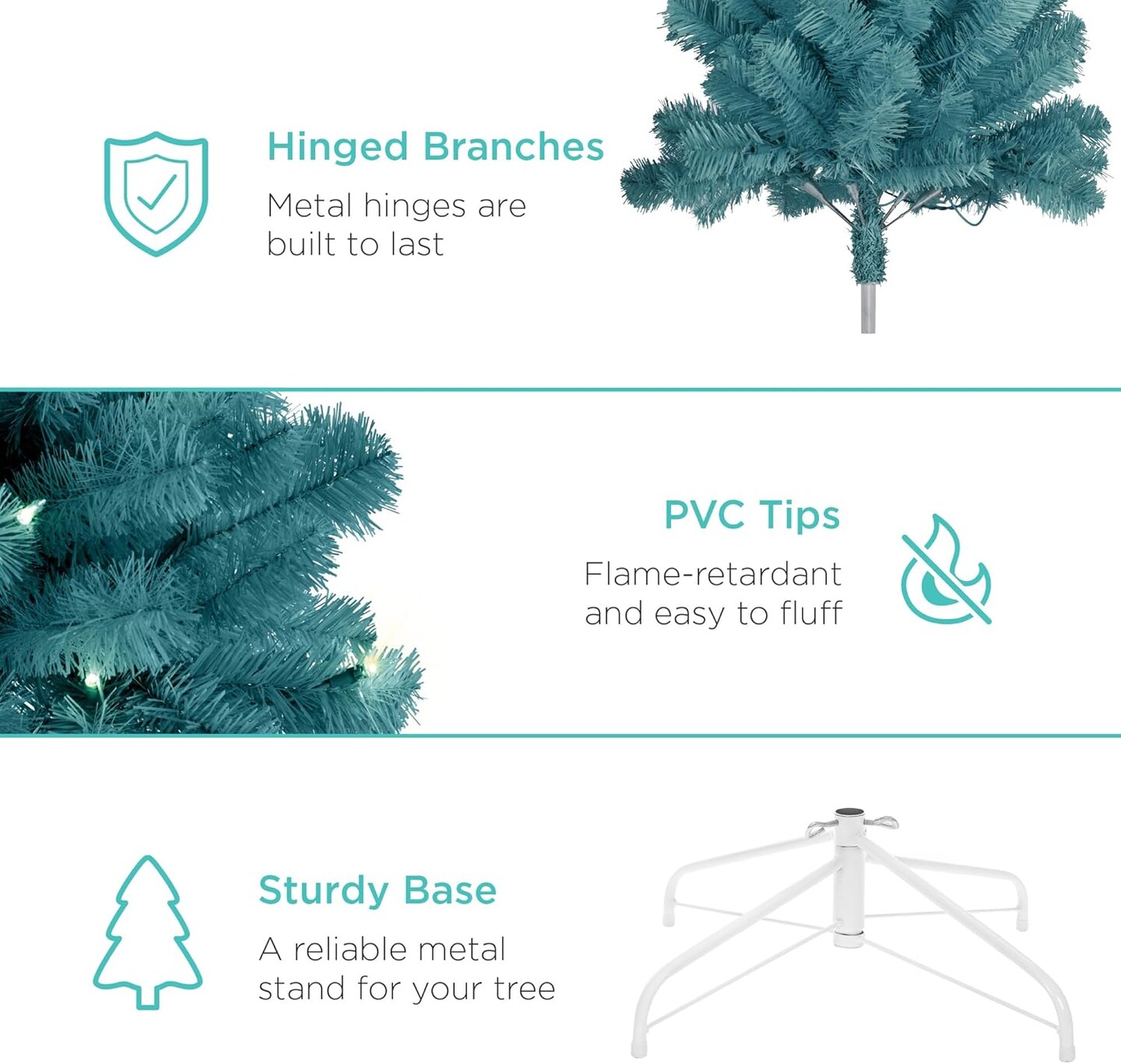 Artificial Christmas Tree Hinged Pine with 250 Lights, 1,000 Tips &#x26; Foldable Base Pre-Lit Outdoor Holiday Decor