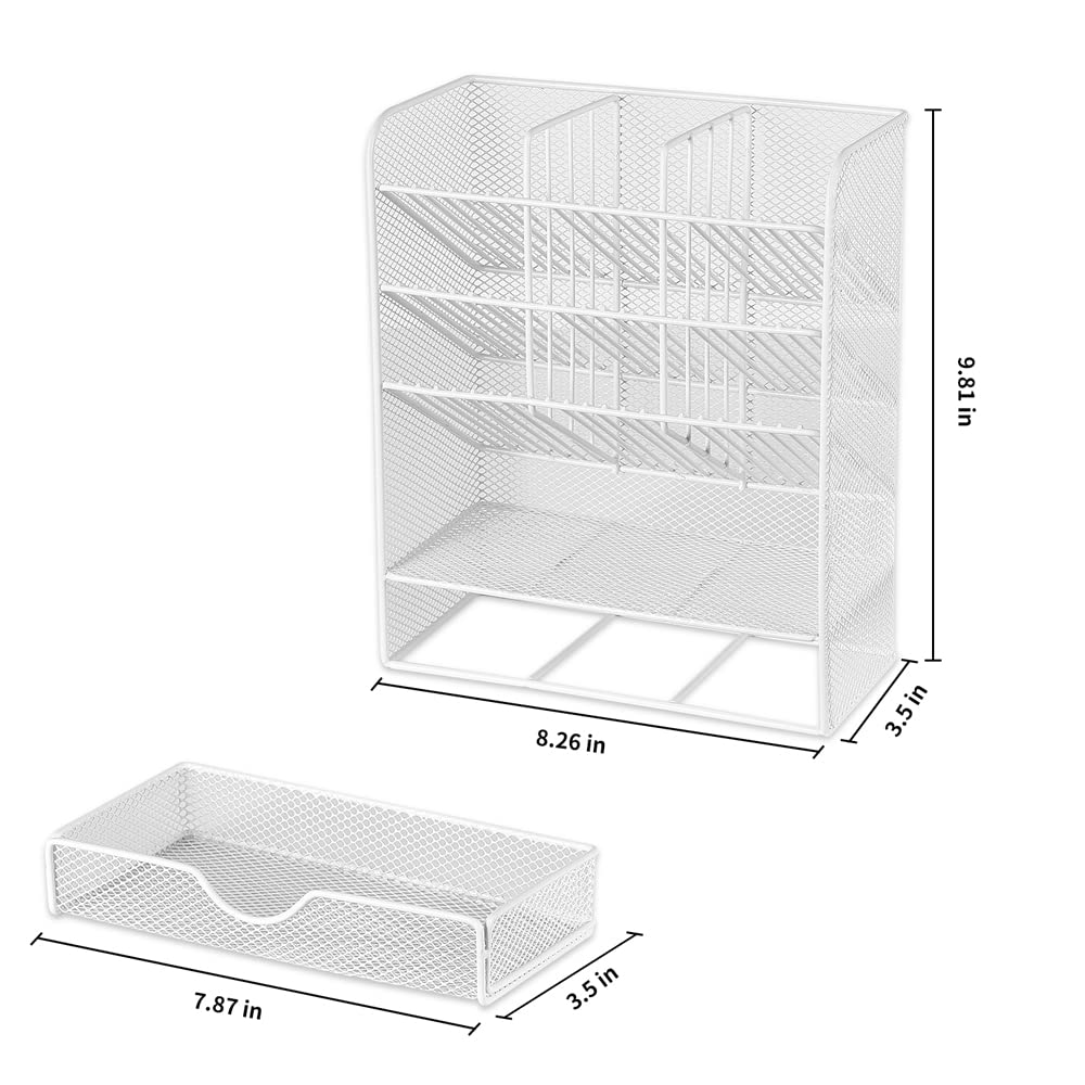 Spacrea Pen Holder Desk Organizer - Desk Organizers and Accessories, Pencil Holder with 10 Compartments and 1 Drawer&#xFF08;White&#xFF09;