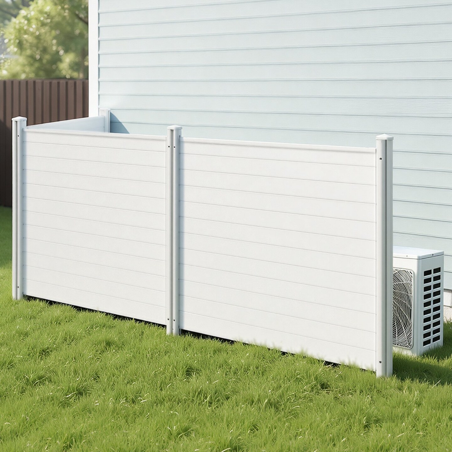 White 3-Panel Outdoor Privacy Screen 50x50 in Vinyl AC and Equipment Fence