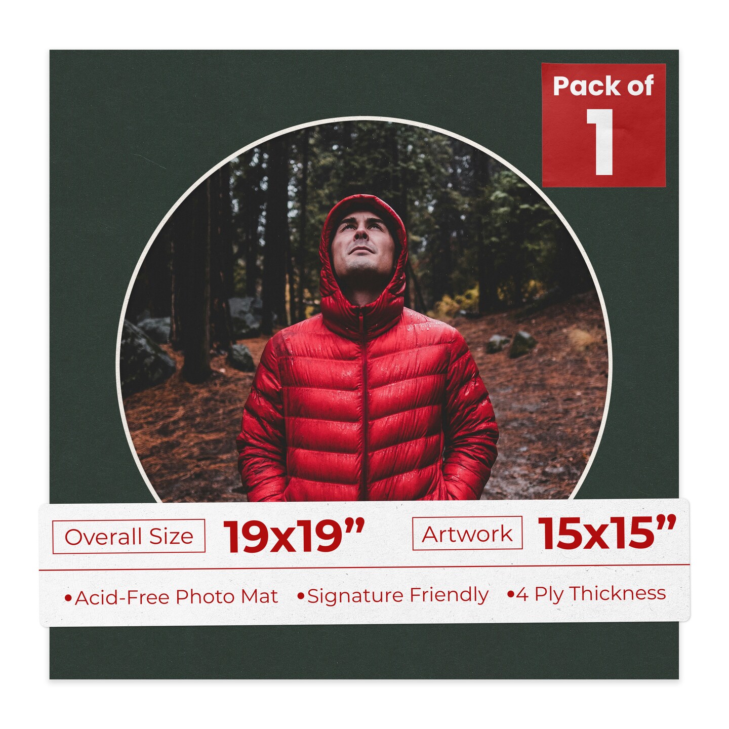 Black Mat Board for 19x19 Frames - Circle Opening for 15x15 Photos