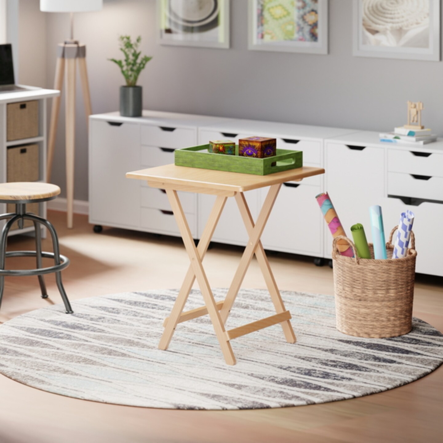 Contemporary Home Living Wooden Folding Side Table - 37.25&#x22; - Brown