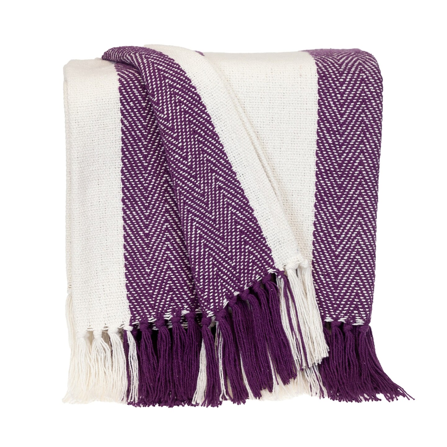 Nassau Collection Striped Throw Blanket with Fringes - 50&#x22; x 60&#x22; - Purple and White