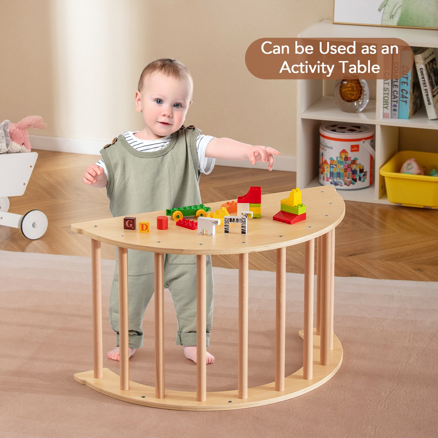 6-in-1 Montessori Arch Climber with Cushion, Toy Storage and Anti-Tip Feet